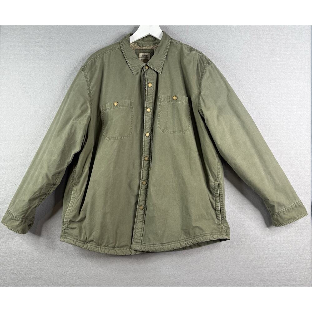 Vtg LL Bean Sherpa Lined‎ Jacket Men's XL Shacket Button Up Olive Green Chore
